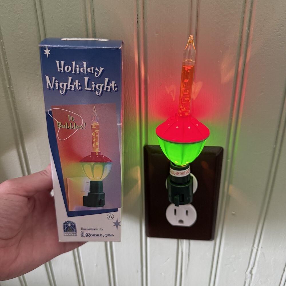 Vtg Roman Inc Christmas Holiday Night Light 90s Tested Works Retro Red Green
